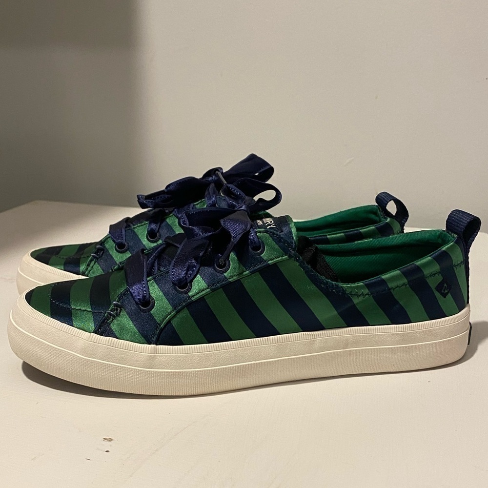 {Sperry} top-slider crust vibe varsity stripe satin sneaker
